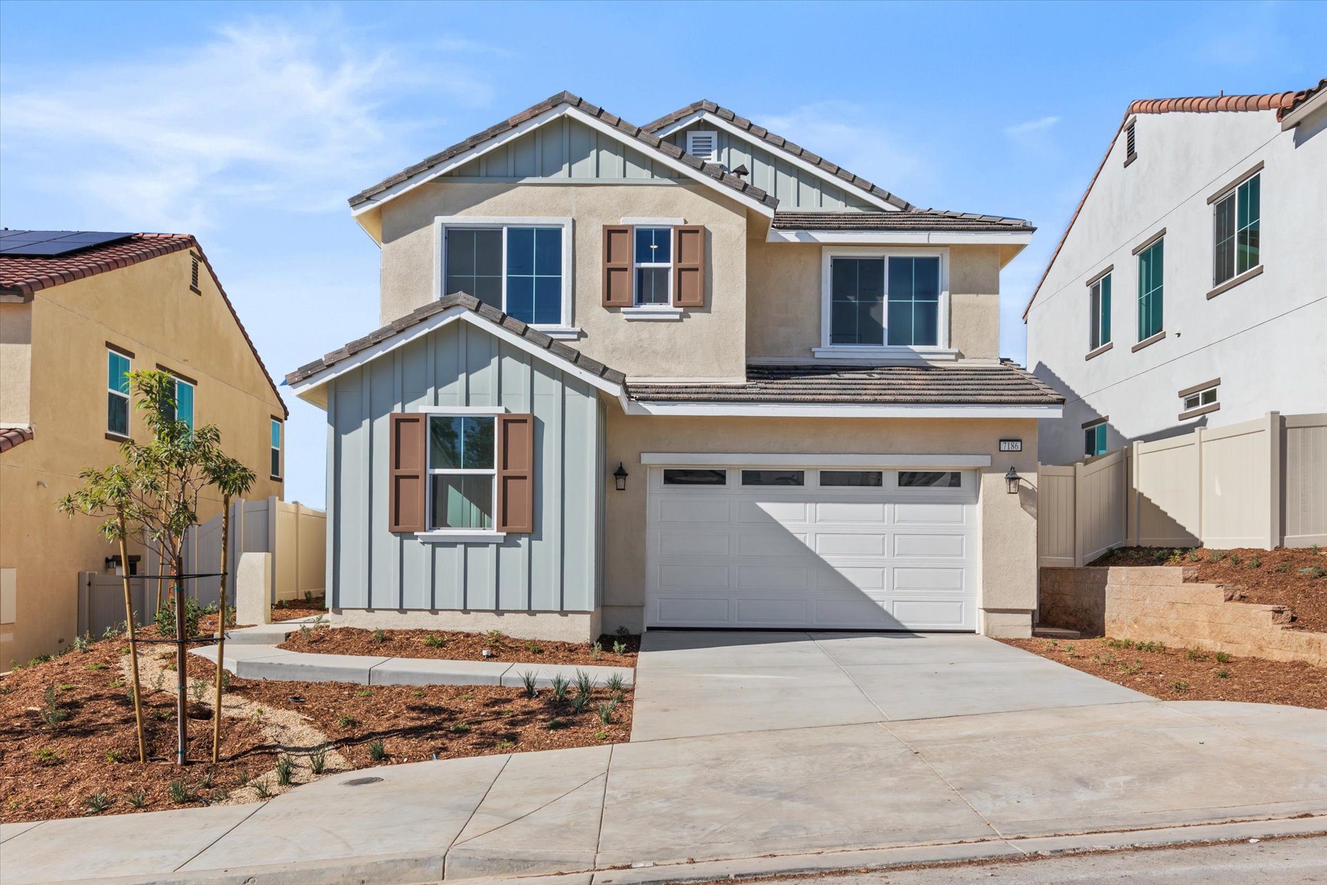 A building with a garage.