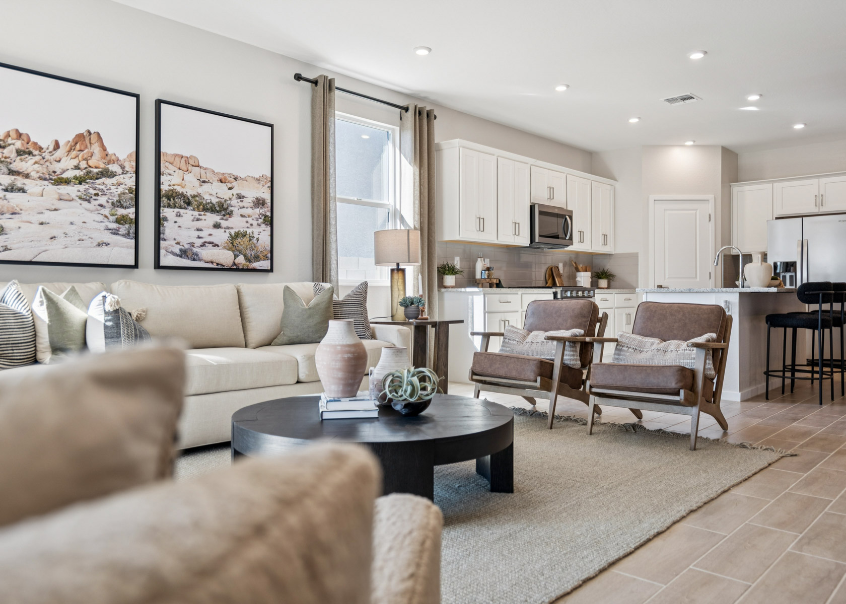 A living room with a couch and a coffee table.