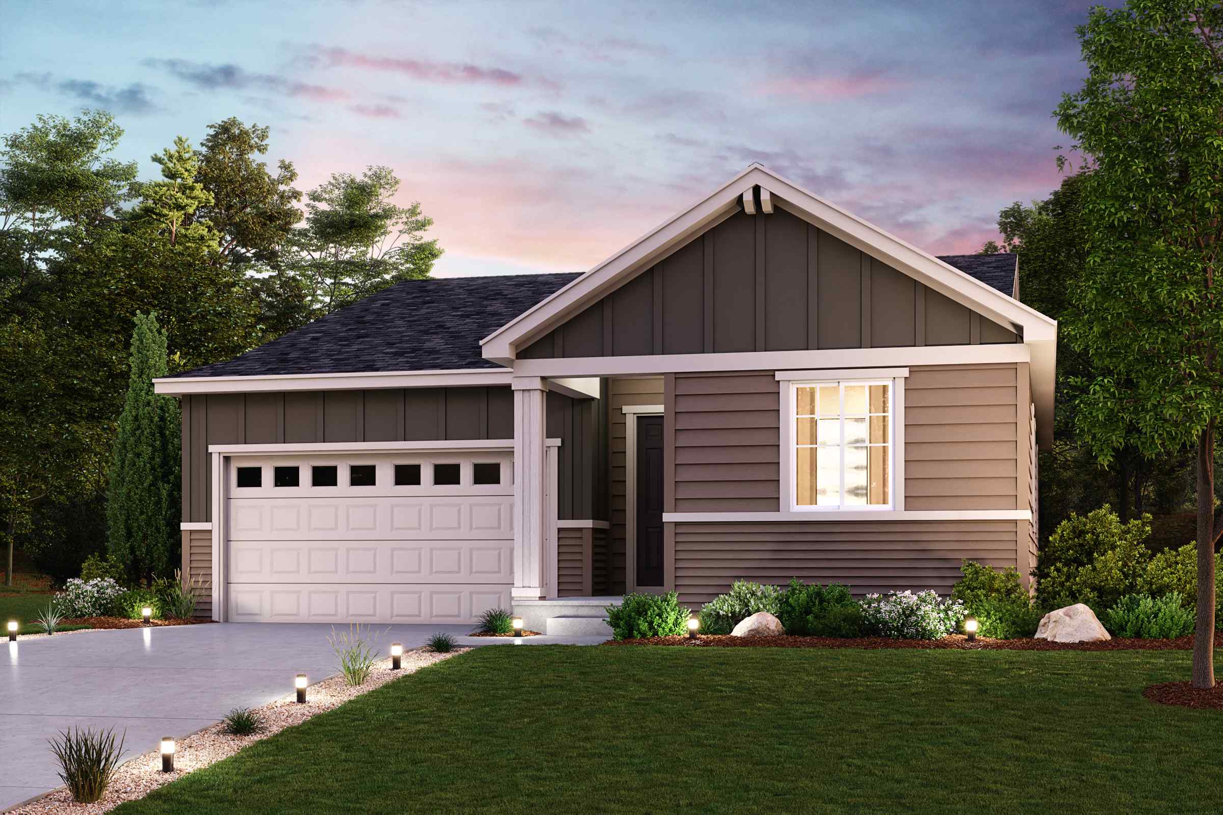 A house with a lawn and trees.