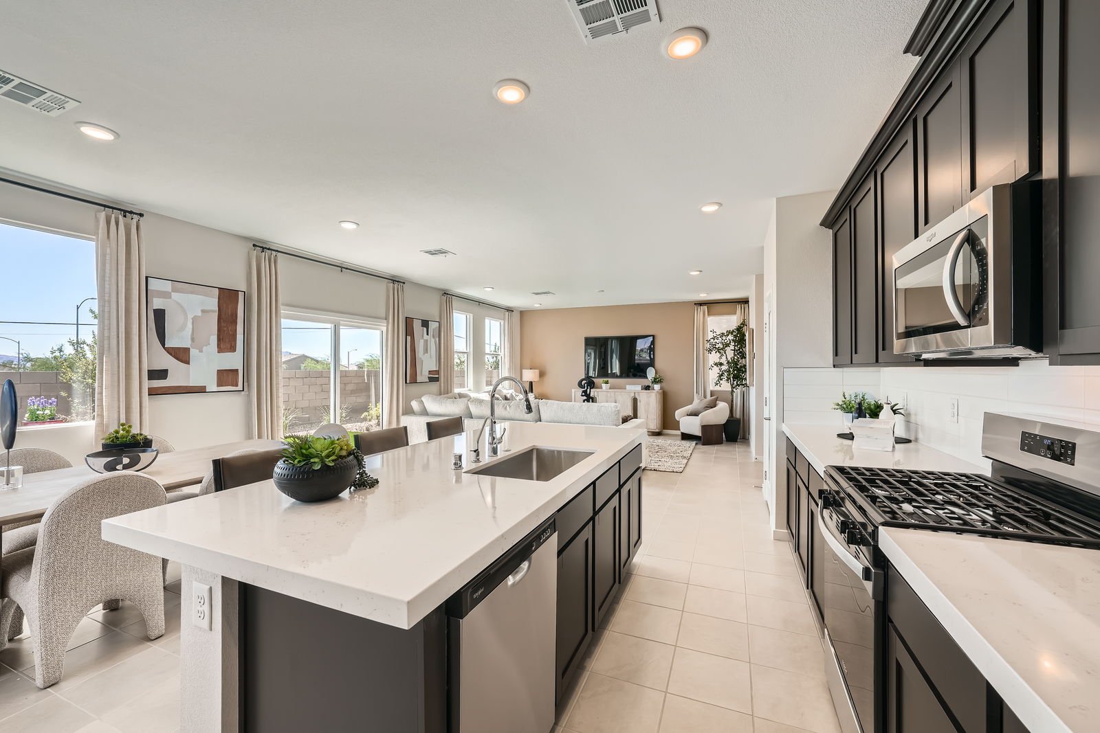 A kitchen with a large island.