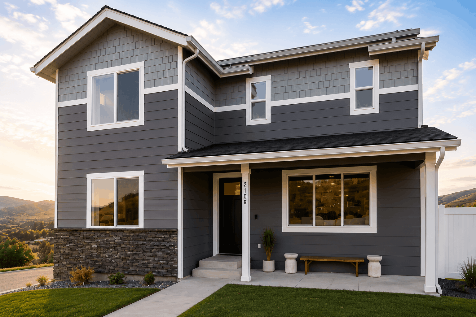 A house with a large front yard.