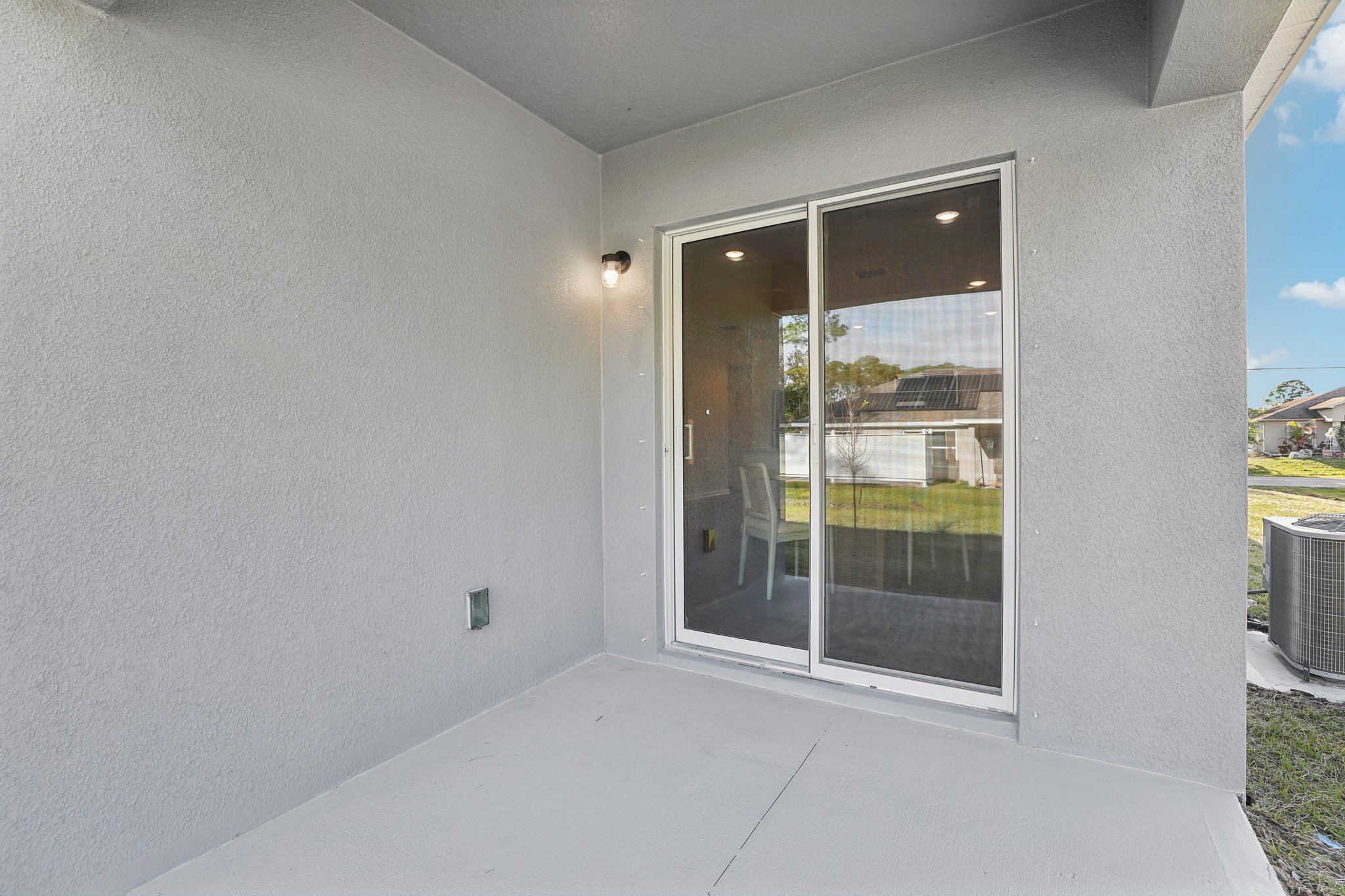 A building with glass doors.